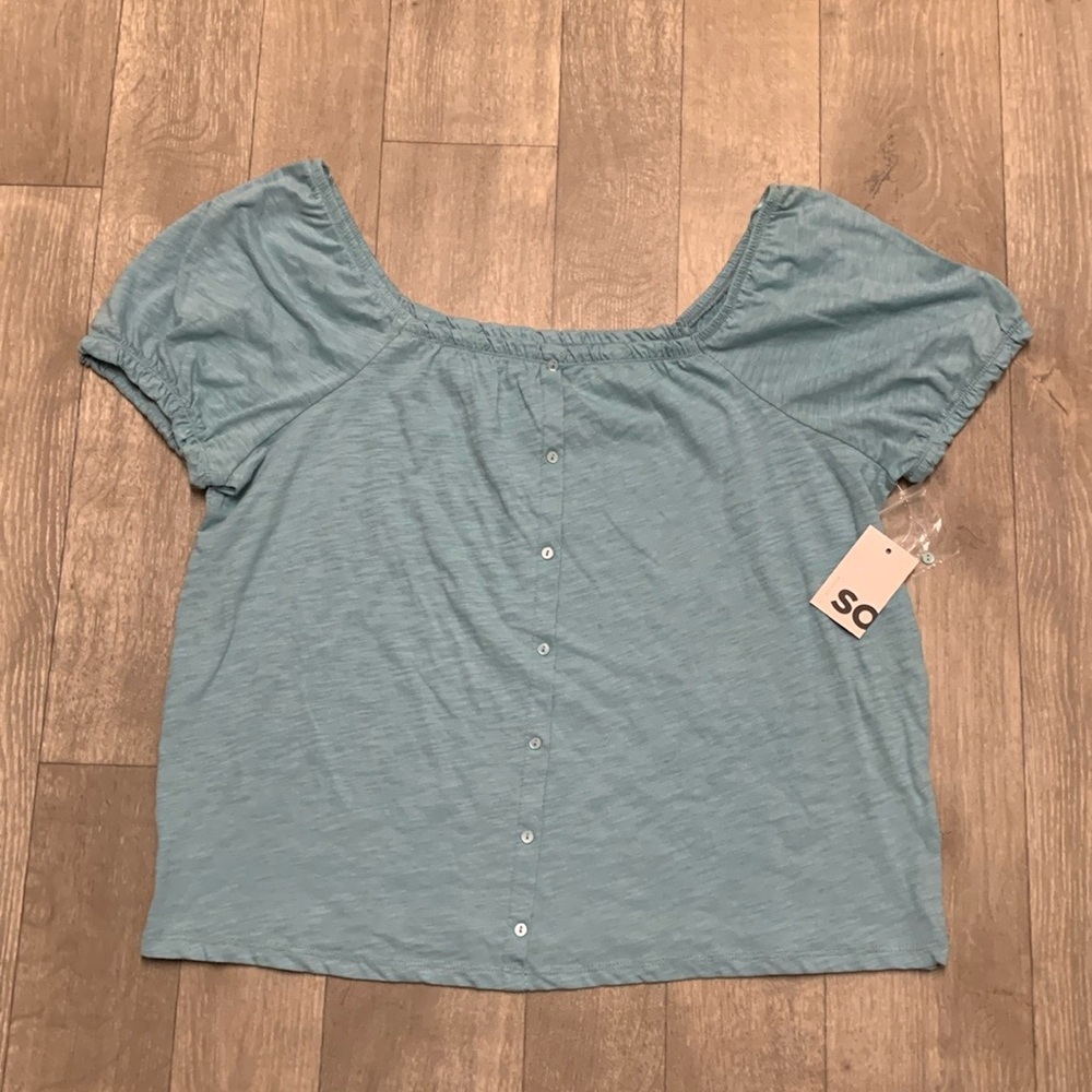Womens SO Square Neck Puff Sleeve Short‎ Sleeve Top Shirt